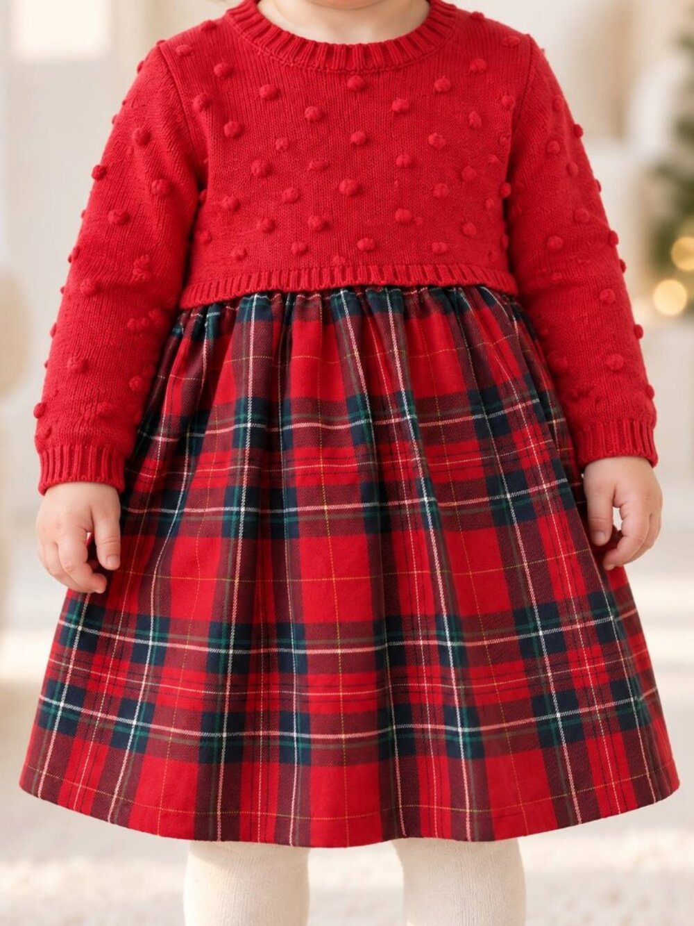 Bonnie Baby Sweater Dress Girls Red Plaid Size 18M 2 Piece Set With Tights NWT